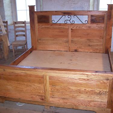 Craftsman Style Platform Storage Bed From Reclaimed Wood and Hand Forged Wrought Iron Accents 