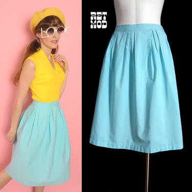 Cute Vintage 50s 60s Pastel Blue Mid-Length Cotton Skirt 