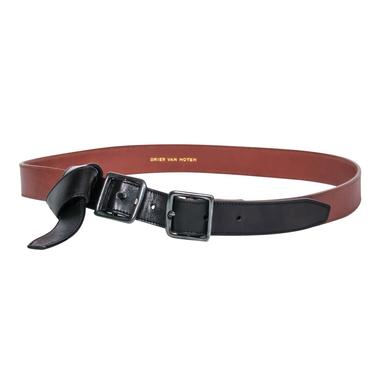 Dries Van Noten - Brown & Black Leather Buckle Belt w/ Knotted Design