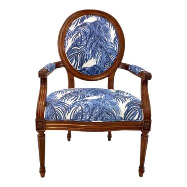 Port 68 French Style Blue Palm Print Avery Arm Chair