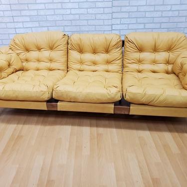 Vintage Brazilian Modern Completely Refurbished Refinished and Newly Leather Upholstered Percival Lafer Sofa