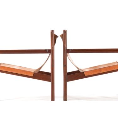 Michel Arnoult Roxinho Sling Lounge Chairs in Leather and Rosewood for Mobilia Contemporanea, Brazil 