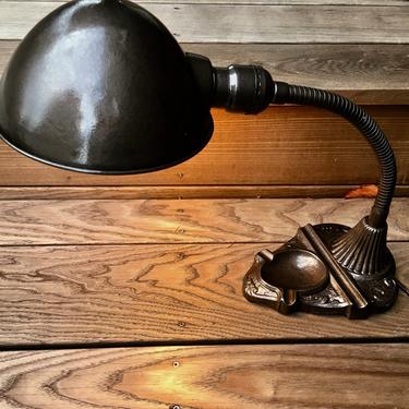 1920s Gooseneck Ashtray Lamp, Bronze Finish, Rewired, Art Deco 