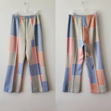 1970s Polyester &amp;quot;Patchwork&amp;quot; Pants 70s Trousers 70's Women's Vintage Size Small 