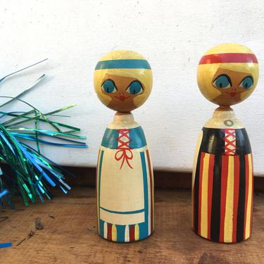 Vintage Wood Dolls From Finland, Finnish Wood Girl Dolls, Big Eyed Girls 
