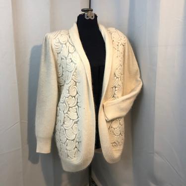 1980s Angora and lace fuzzy Sweater Coat white rabbit M 