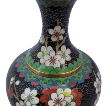 Vintage Petite Black Cherry Blossom Cloisonne Vase