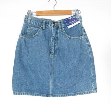 Vintage 90s Deadstock Light Wash High Waist Denim Mini Skirt Size 7 26 Waist 
