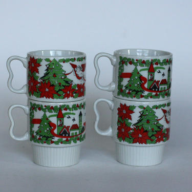 vintage christmas coffee mugs set of four made in japan 