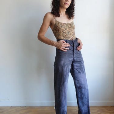 Vintage Tie Dyed Sailor Trousers/ High Waisted Button Fly Navy White Uniform Pants/ Wide Leg Cropped/ Size 28 
