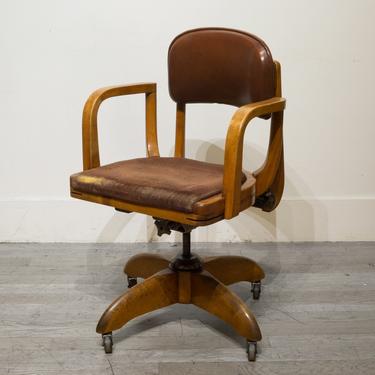 Adjustable Leather and Oak Swivel Desk Chair c.1940