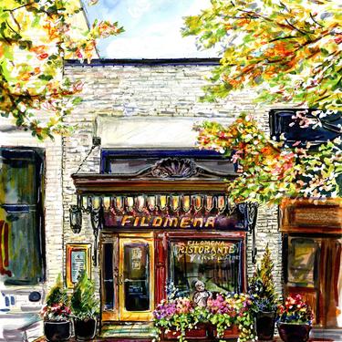 Original Painting DC Restaurant Filomena in the Fall by Cris Clapp Logan. 