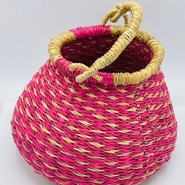 Vintage African Ghana Basket Bright Pink and Beige -great Condition- 6