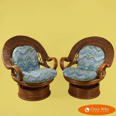 Pair of Woven Rattan Papasan Style Chairs