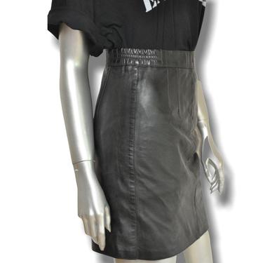 80’s Black Leather Mini Skirt High Waisted Glam Rock 