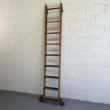 Industrial Rolling Oak Library Ladder by Putnam