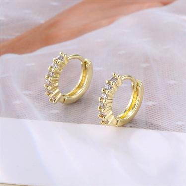 E099 gold Small paved baguette Hoop Earring, Gold hoop earrings,  baguette Huggie Earring, Diamond Earring, Minimalist Earring, gift for her 