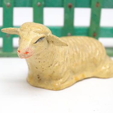 Antique German Composition Sheep,  Hand Painted Face,  for Putz or Christmas Nativity Creche, Vintage Lamb Germany 