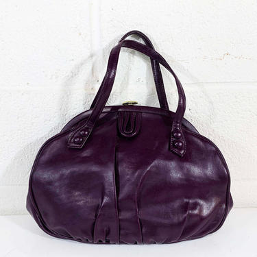True Vintage Purple Leather Shoulder Bag Purse Handbag Kisslock Lou Taylor Purse Miami USA 1970s 70s Gold Top Handle Wrist 