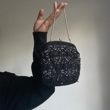 vintage midcentury noir petite heavily beaded purse 