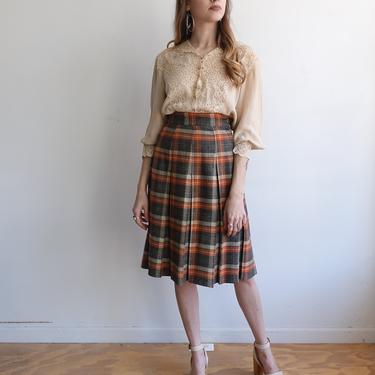 Vintage 50s Plaid Wool Skirt/ 1950s School Girl High Waisted Mid Length Skirt/ Audrey Horne/ 