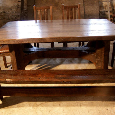 Timberframe Thick Plank Farm Table from Antique Barnwood 