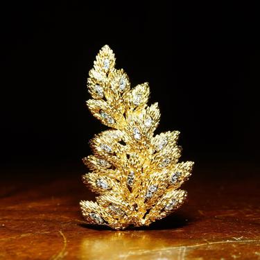 Vintage 14K Yellow Gold Diamond Conifer Tree Brooch, Textured Gold Pine Tree With 38 Dazzling Diamonds, 1.9 TCW,  2 3/8” L x 1 1/“2” W 