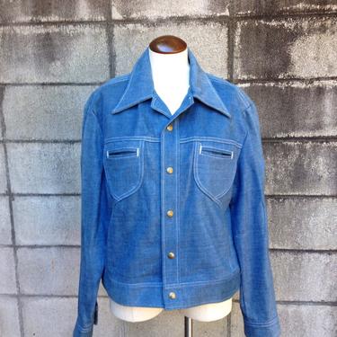 Denim Jacket Brushed Cotton Lee Vintage 1970s Men's size Large L Blue 