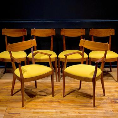 Set of 6 Drexel Declaration Walnut Dining Chairs by Kipp Stewart - Mid Century Modern Danish Style Furniture Dining Set 