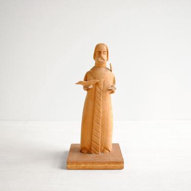Vintage Wooden Hand Carved Statue of St. Francis Holding Birds 