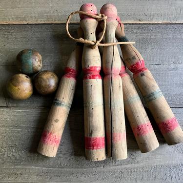 Charming French Wood Skittles Game, Painted, Wooden Bowling Game, French Farmhouse 