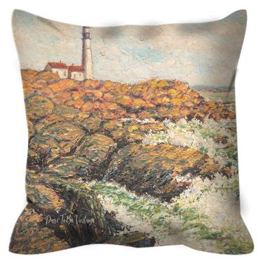 Outdoor Pillow Light House Fish Ocean Seascape ~ Seahorses Fish Coastal Throw Pillows ~ Beach House Décor ~ Nautical Pillows 