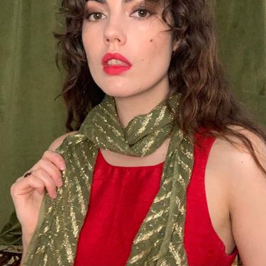 VTG GLAM SCARF - green and gold - stripes 