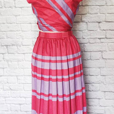 Vintage 70s Summer Set // Pleated Skirt with Tie Bodice 