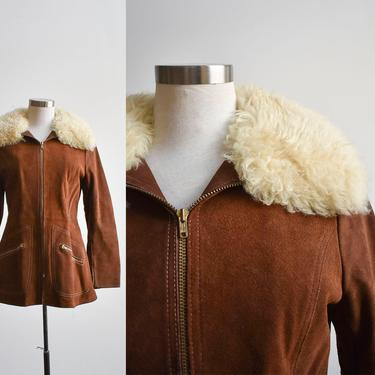 1960s Chocolate Suede Coat with Shearling Collar 