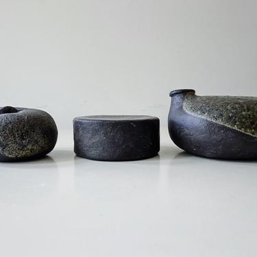 Impressive Sculptural Vase Trio Pottery Weedpot Vintage Brutalist Signed 