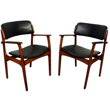 Rosewood Arm Chairs Erik Buck Danish Modern OD Mobler Dining Chair Black Leather 