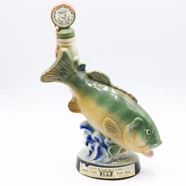 Vintage Jim Beam Whiskey Decanter, Bass Fish, National Fresh Water Fishing Hall of Fame Commerative, 1973, Retro Barware, Liquor Bottle 