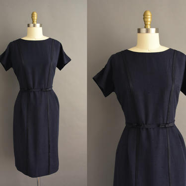 vintage 1950s | Forever Young Navy Blue Silk Cocktail Party Wiggle Dress | Large | 50s dress 