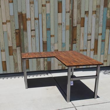 Rustic L Desk w/ Solid Wood Butcher Top, steel legs / industrial L Desk / rustic office furniture / Custom / corner desk / office desk 