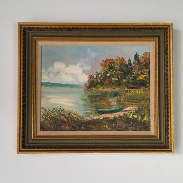 Vintage Impressionist Lake Landscape Painting 