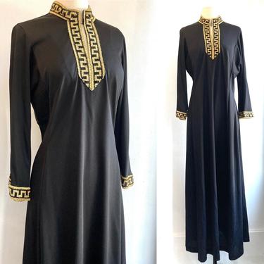 Vintage 70s GLAM GOLD GRECIAN Maxi Dress / Greek Key Caftan / Hostess Goddess Gown 