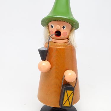 Vintage German Farmer Smoker with Lantern, Hand Painted Wood for Christmas, Erzgebirge Germany 