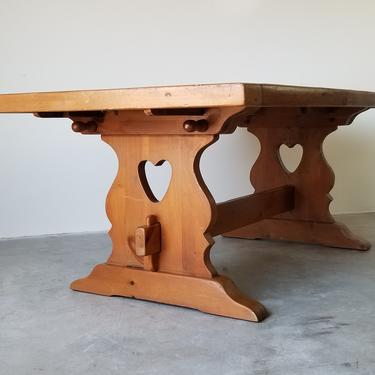 Vintage French Country Style Pine Wood Trestle Farm Dining Table 