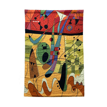 4x6 Vintage Wool Tapestry Rug Wall Hanging Kandinsky Style 1980s 