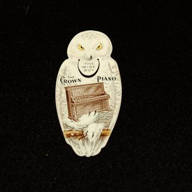Rare Early 1900's Crown Piano of Chicago Figural White Snowy Owl Celluloid &amp;quot;The Wise Buy&amp;quot; Trademark Advertising Bookmark ~ Excellent 