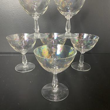 Set of Six Austrian Iridescent Coupe Glasses