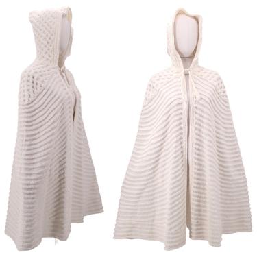 vintage 1930s chenille beach cape / 40s white chenille hooded wrap robe 1940s One Size 30s 