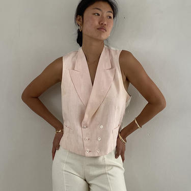 80s moire waistcoat vest / vintage blush pink silk moire peaked lapel double breasted vest waistcoat | M L 