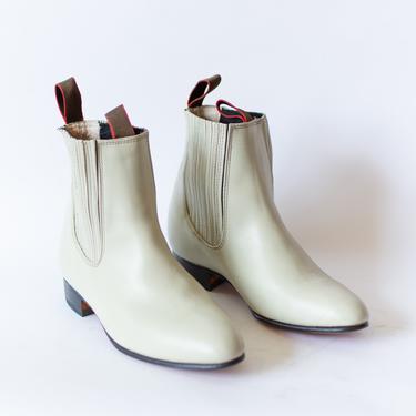 Size 8-8.5 | Vintage Deadstock 80s Western Boot | Off White Bone Chelsea Boots | 